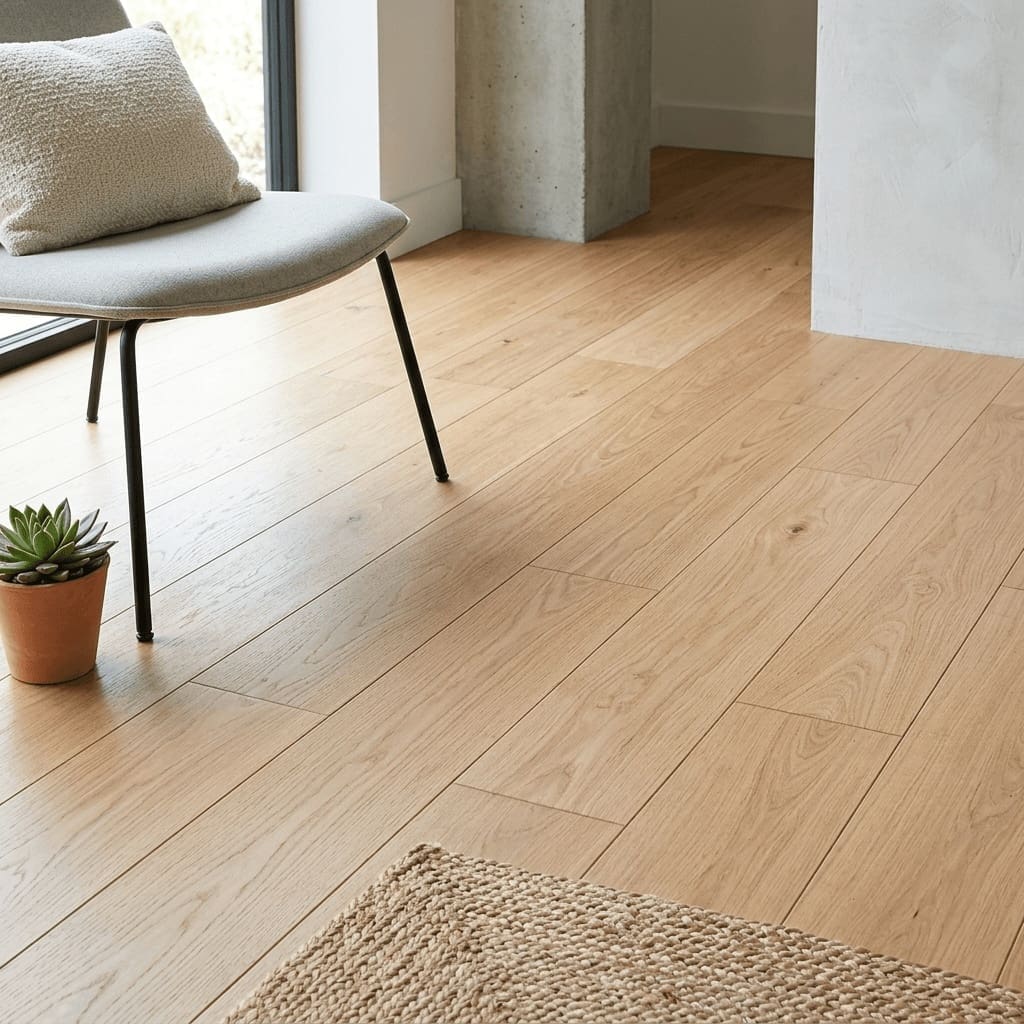 Cholmondeley Oak engineered oak flooring detailed view - photorealistic room shot