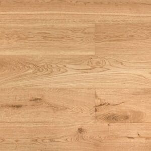 A top down view of Churton Oak engineered wood planks showing natural grain and knots with a smooth lacquered finish.