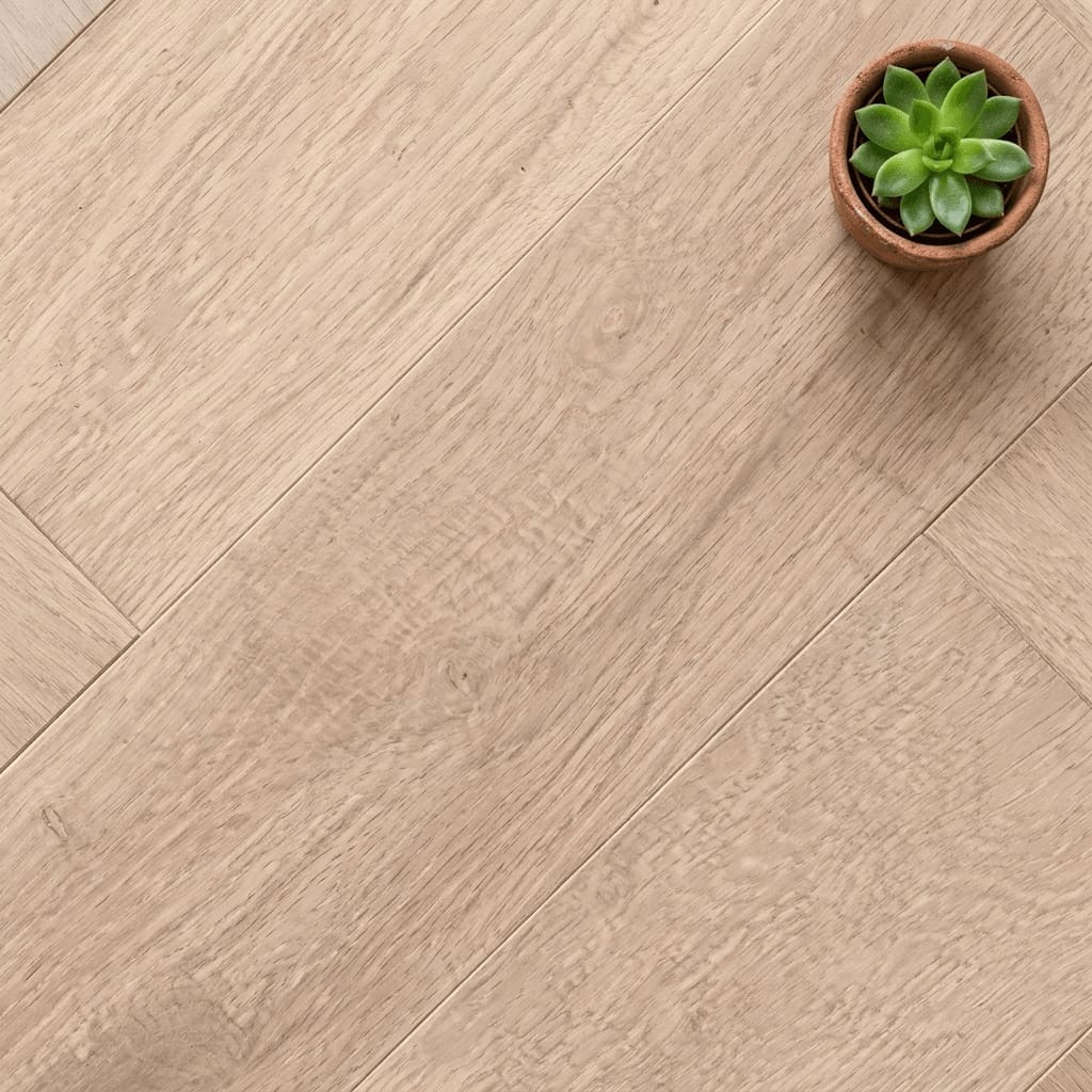 Cuddington Oak Herringbone engineered oak flooring close-up texture - photorealistic room shot