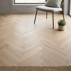 Cuddington Oak Herringbone engineered oak flooring detailed view - photorealistic room shot