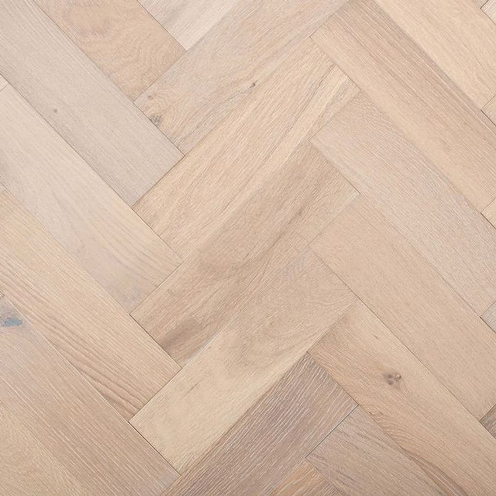 Cuddington oak herringbone engineered wood flooring with a brushed and lacquered finish