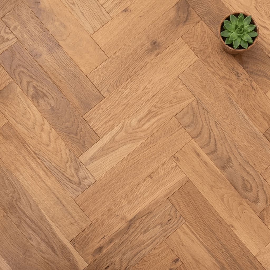 Curzon Park Oak Herringbone engineered oak flooring close-up texture - photorealistic room shot