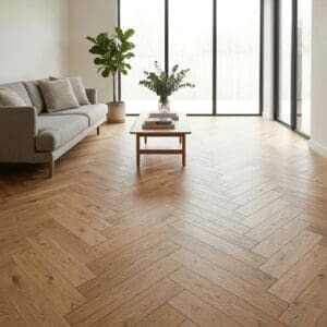 Curzon Park Oak Herringbone engineered oak flooring room interior - photorealistic room shot