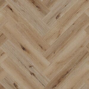 Daylesford Oak Herringbone rigid core SPC flooring showing a grey honey oak wood effect pattern.