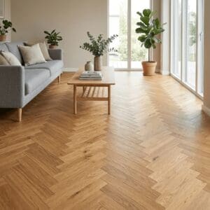 Delamere Oak Herringbone engineered oak flooring room interior - photorealistic room shot