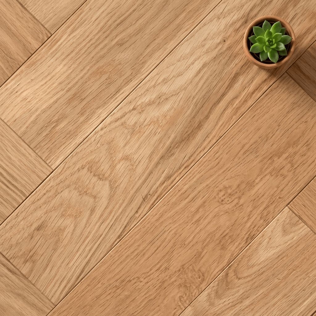 Dodleston Oak Herringbone engineered oak flooring close-up texture - photorealistic room shot