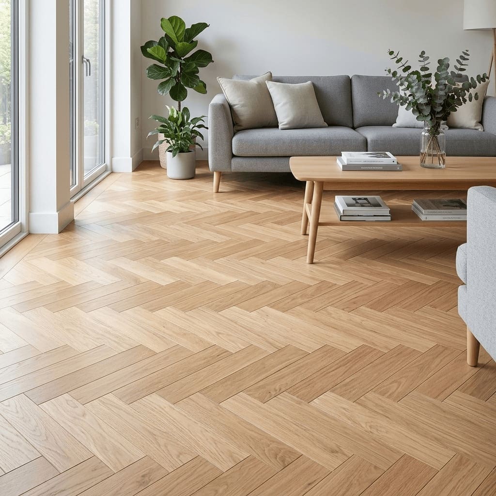 Dodleston Oak Herringbone engineered oak flooring room interior - photorealistic room shot