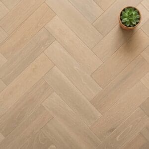 Dunham Oak Herringbone engineered oak flooring close-up texture - photorealistic room shot