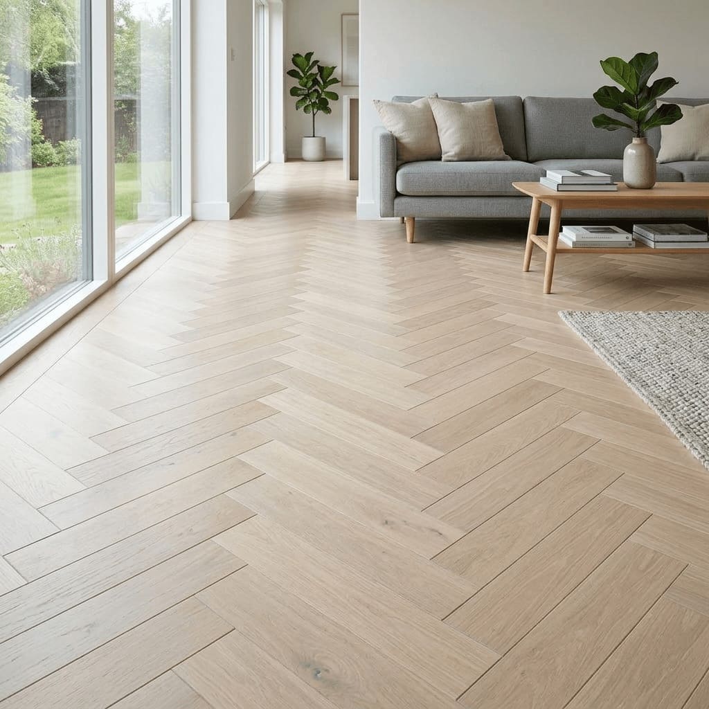 Dunham Oak Herringbone engineered oak flooring room interior - photorealistic room shot