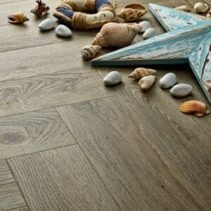 Elements Inspirations Dove Oak Herringbone EIH04 luxury vinyl flooring detail with nautical decor
