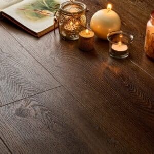 Elements Inspirations Espresso Plank EIP02 luxury vinyl flooring with candles and book