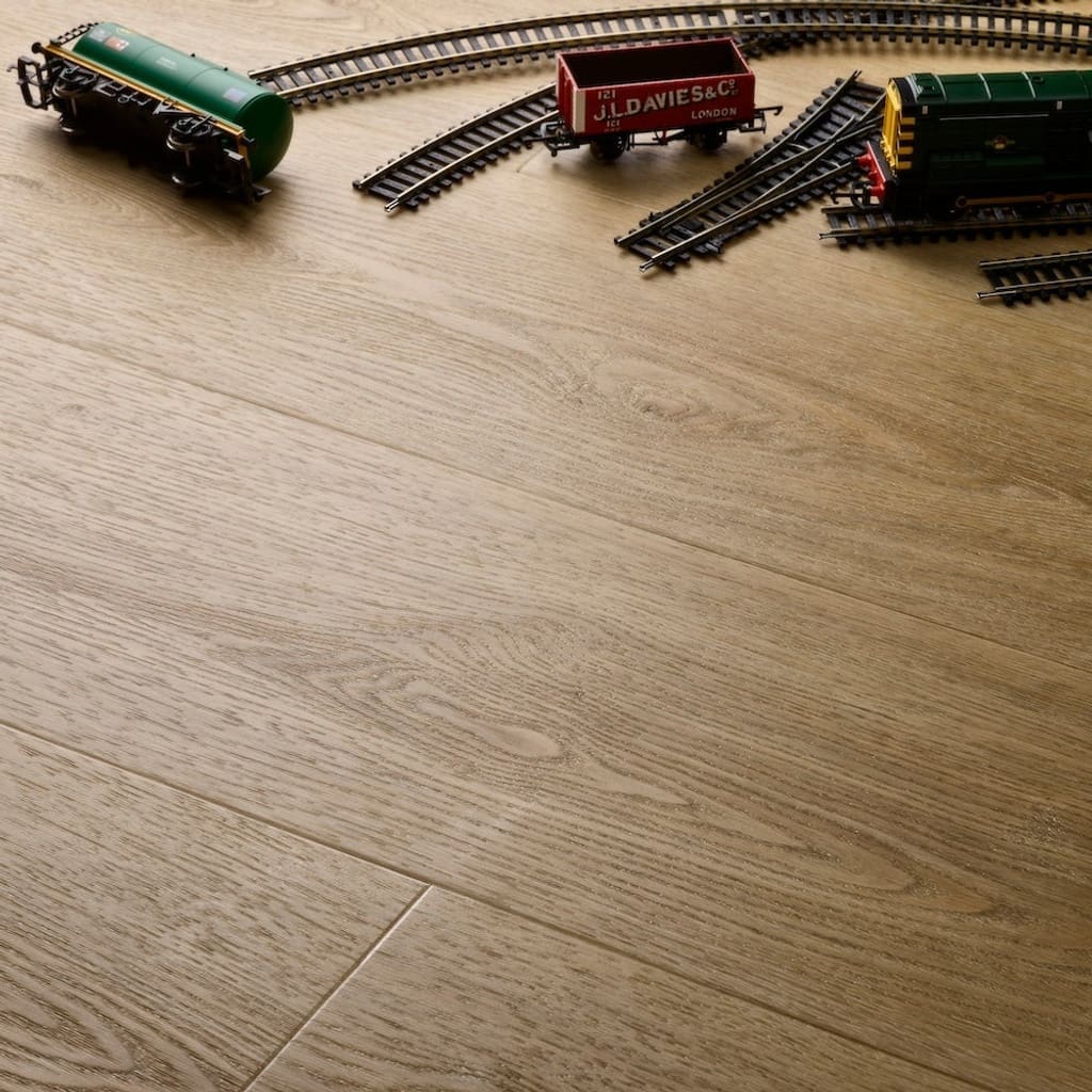 Elements Inspirations Holm Oak Plank EIP10 flooring with toy train set