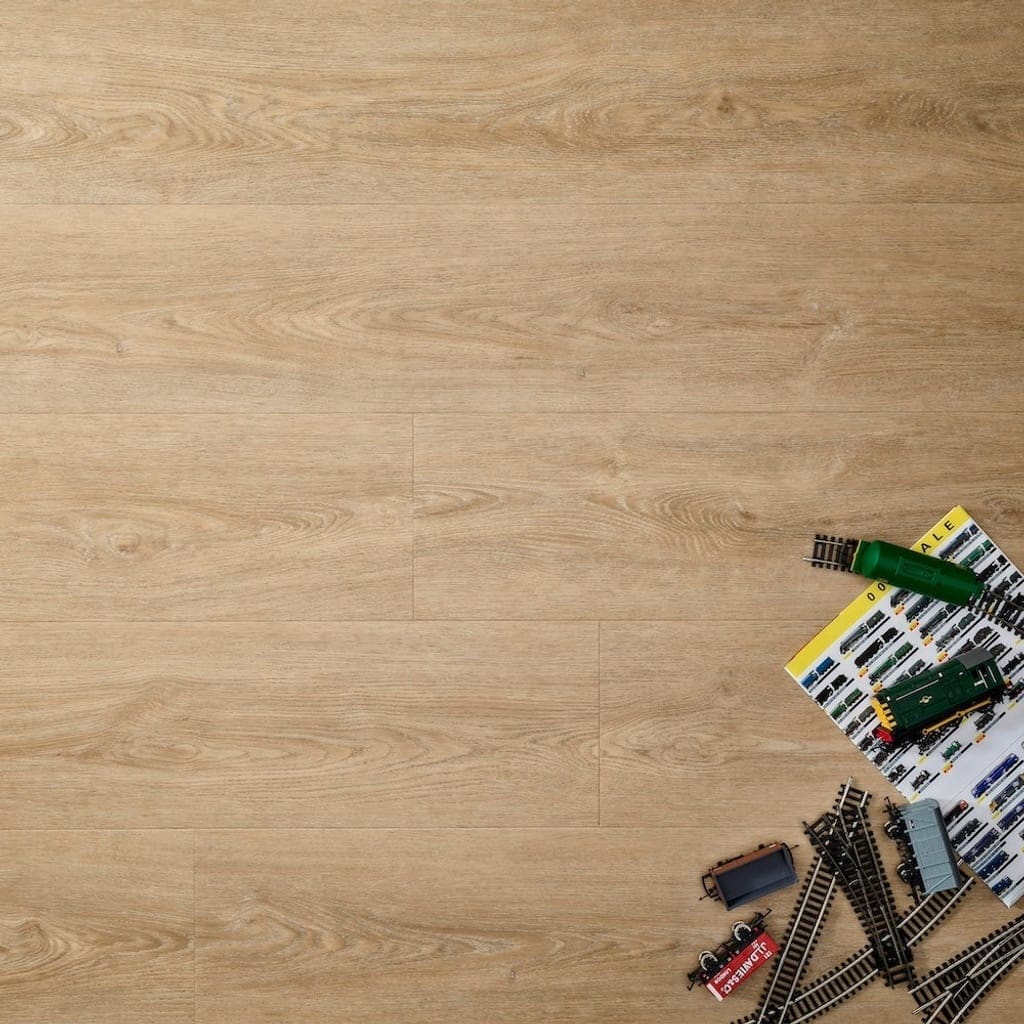 Elements Inspirations Holm Oak Plank EIP10 flooring with toy train set