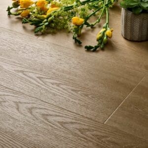 Elements Inspirations Sandy Oak Plank EIP01 installed floor detail with flowers
