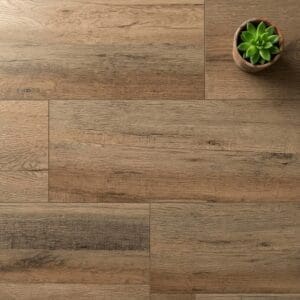Estelle Oak luxury vinyl flooring close-up texture - photorealistic room shot
