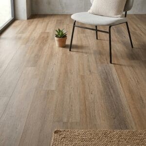 Estelle Oak luxury vinyl flooring detailed view - photorealistic room shot