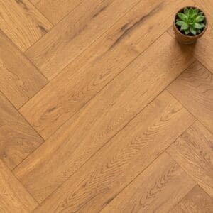Farndon Oak Herringbone engineered oak flooring close-up texture - photorealistic room shot