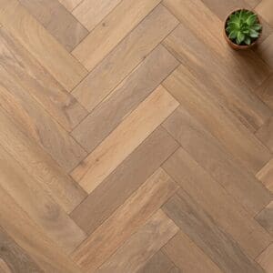 Frodsham Oak Herringbone engineered oak flooring close-up texture - photorealistic room shot