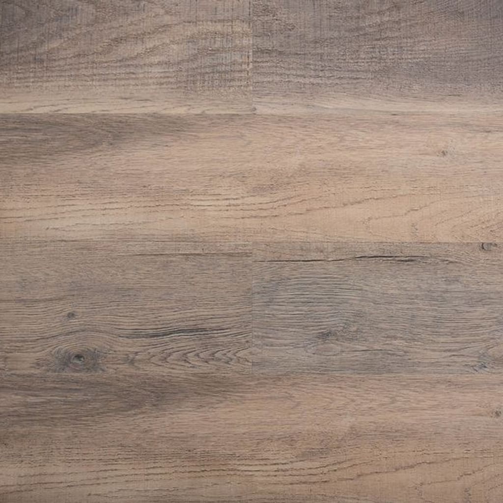 Close up of Burford Oak rigid core SPC flooring showing brown and black wood grain textures