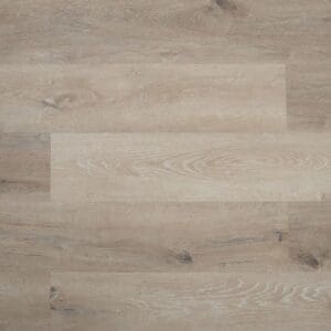 Close up of GF SPC Dormy Oak whitewashed grey wood effect planks showing natural grain and knots