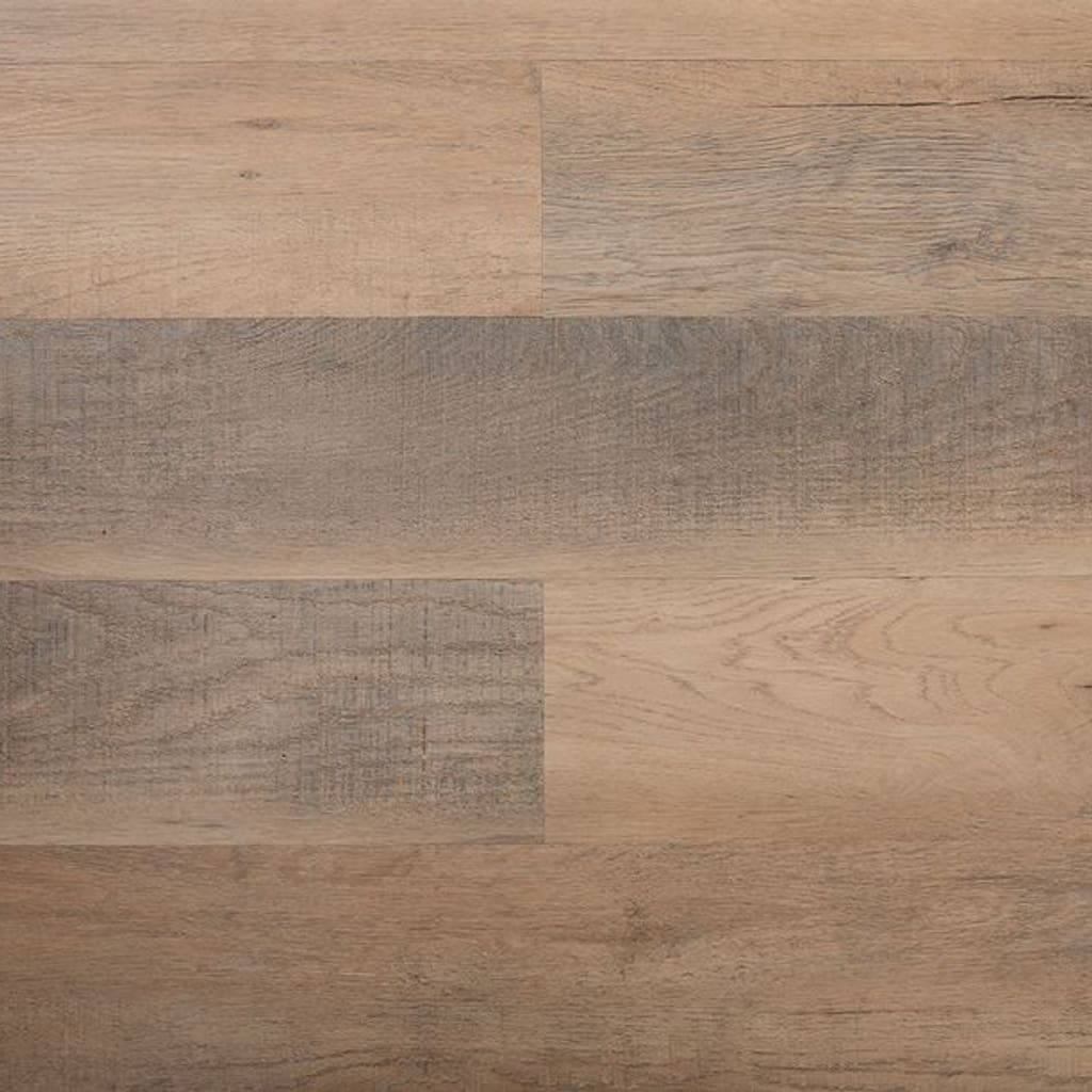 Close up of GF SPC Stow Oak brown wood effect planks showing natural grain patterns.