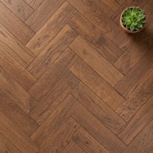 Hale Oak Herringbone engineered oak flooring close-up texture - photorealistic room shot
