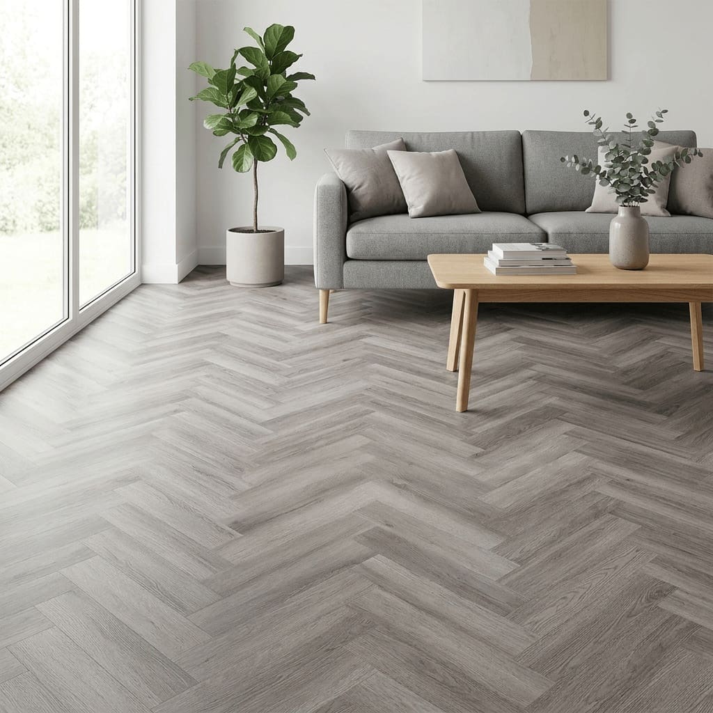 Kingham Oak Herringbone luxury vinyl flooring room interior - photorealistic room shot