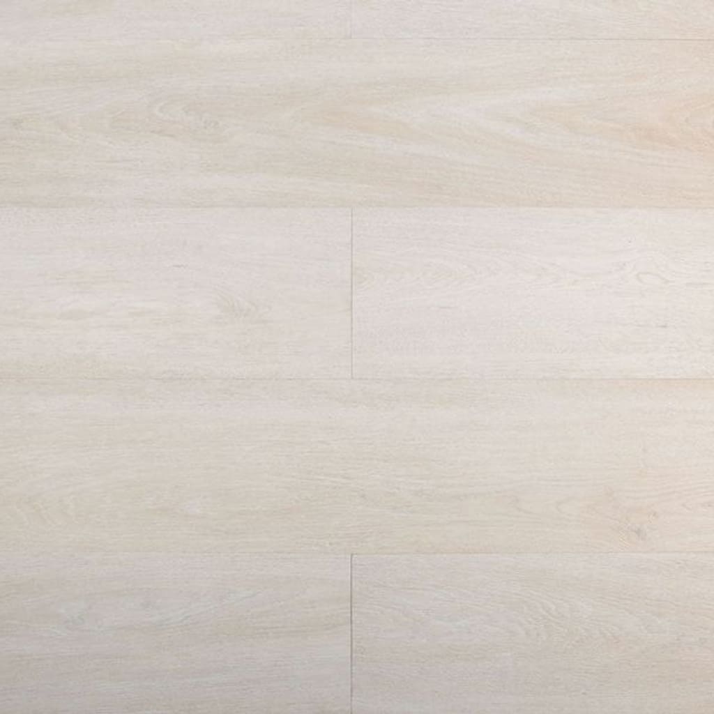 A top down view of Leoube Oak light grey wood effect rigid core flooring planks showing natural grain patterns.