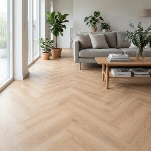 Lygon Oak Herringbone luxury vinyl flooring room interior - photorealistic room shot