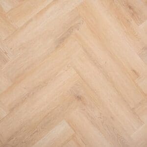 Lygon Oak Herringbone rigid core SPC flooring sample showing wood grain texture in a parquet pattern