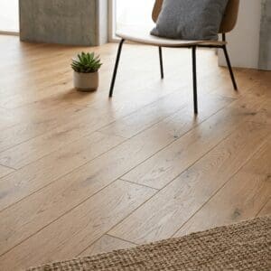 Malpas Oak engineered oak flooring detailed view - photorealistic room shot