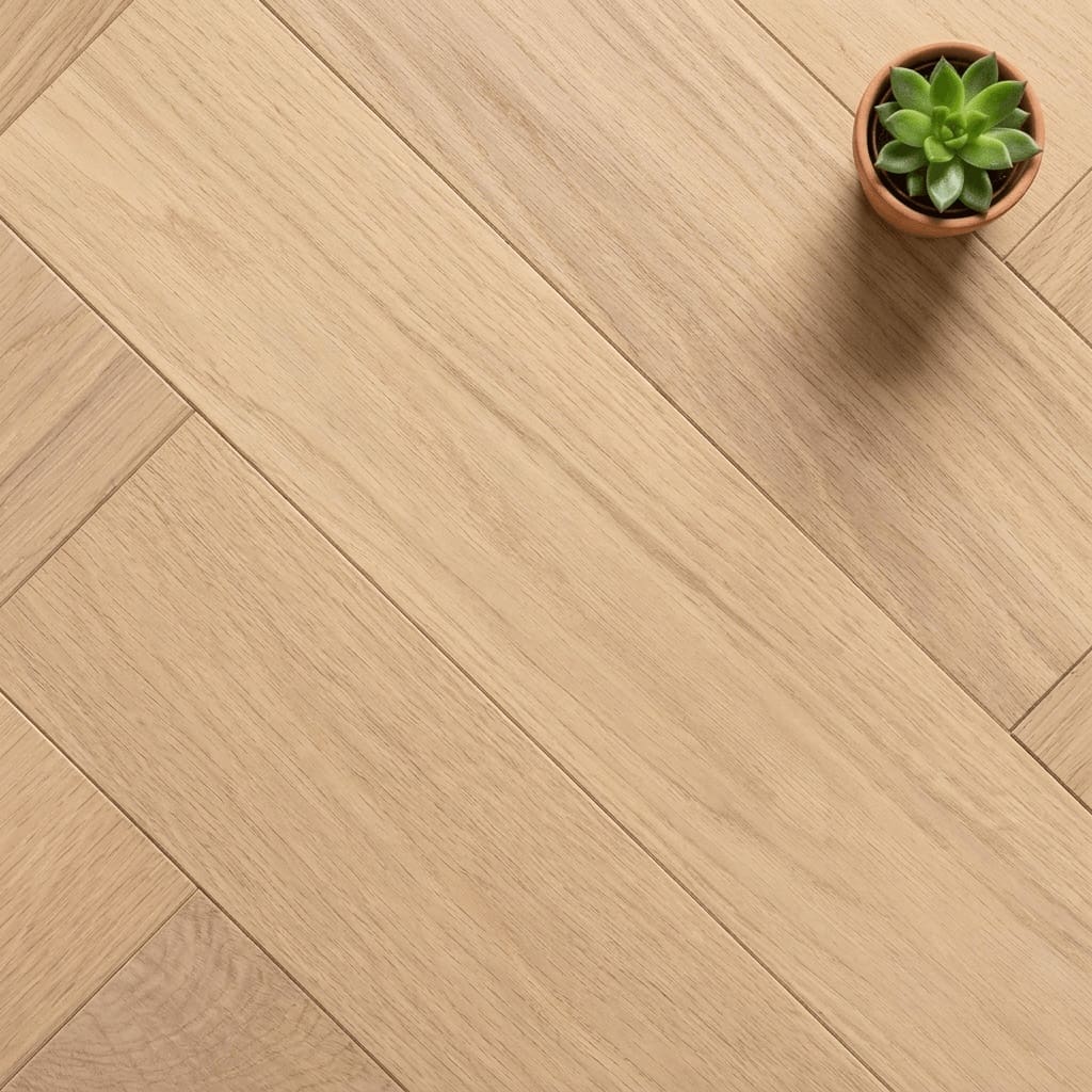 Mobberley Oak Herringbone engineered oak flooring close-up texture - photorealistic room shot