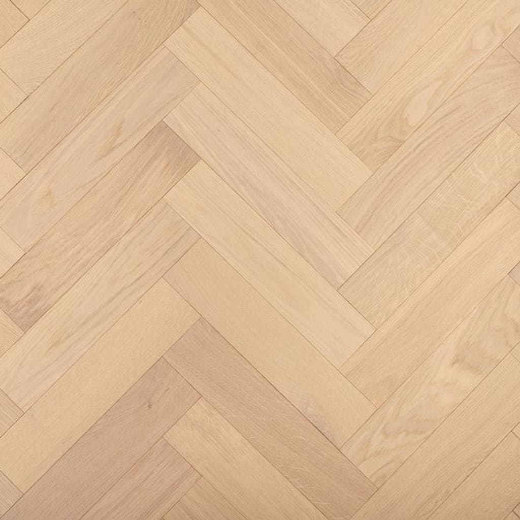 Mobberley Oak Herringbone engineered wood flooring with a brushed and invisible oiled finish in a parquet pattern