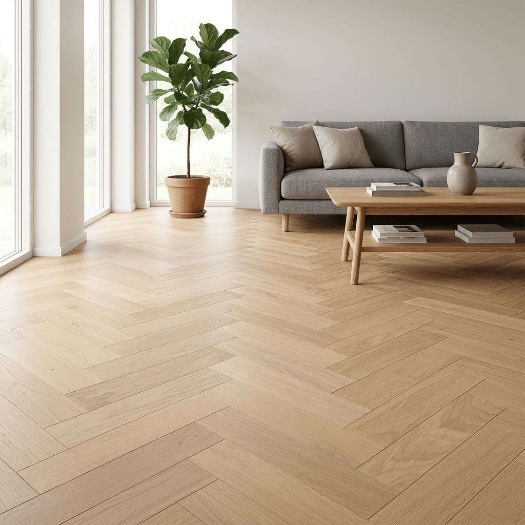 Mobberley Oak Herringbone engineered oak flooring room interior - photorealistic room shot