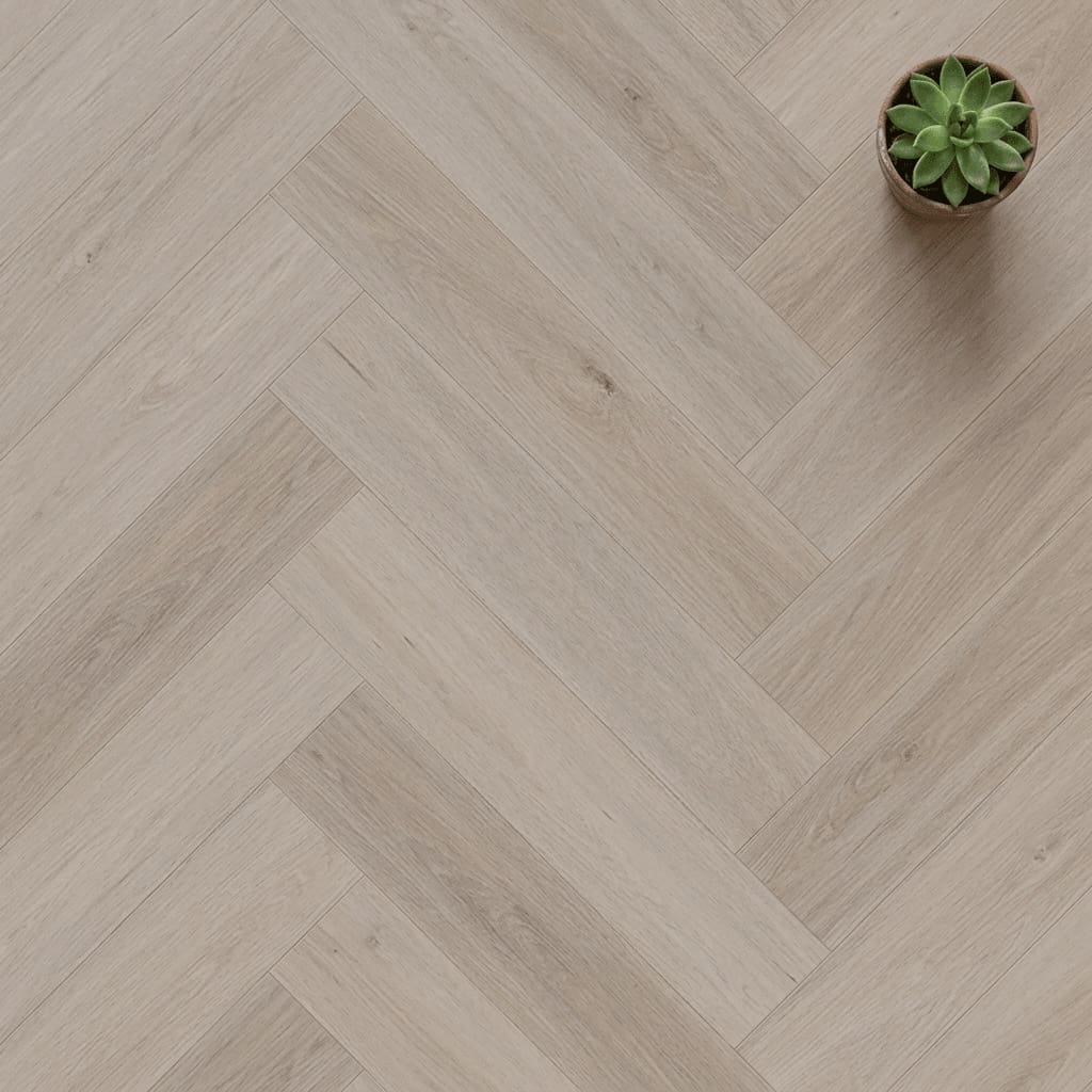 Norton Oak Herringbone luxury vinyl flooring close-up texture - photorealistic room shot