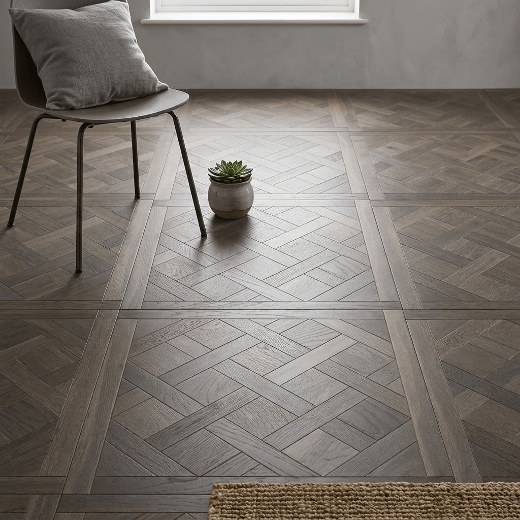 Oulton Park Oak Versailles engineered oak flooring detailed view - photorealistic room shot