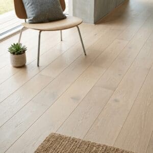 Queens Park Oak engineered oak flooring detailed view - photorealistic room shot
