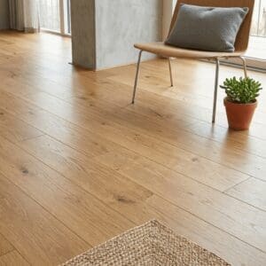 Reaseheath Oak engineered oak flooring detailed view - photorealistic room shot