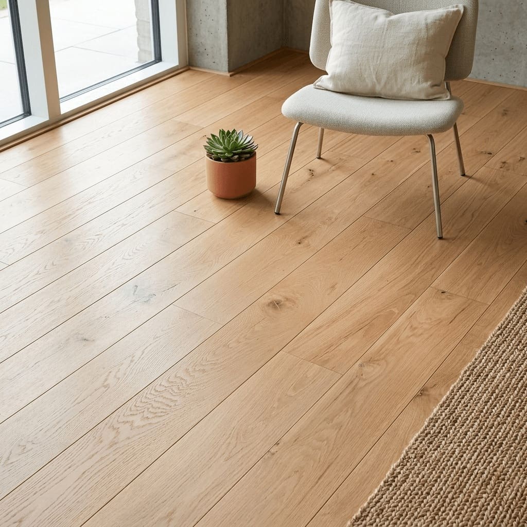 Roodee Oak engineered oak flooring detailed view - photorealistic room shot