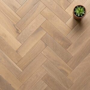 Spurstow Oak Herringbone engineered oak flooring close-up texture - photorealistic room shot