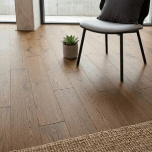 Stamford Oak engineered oak flooring detailed view - photorealistic room shot