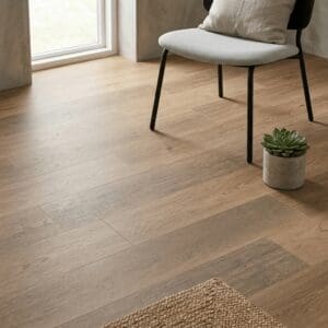 Stow Oak luxury vinyl flooring detailed view - photorealistic room shot