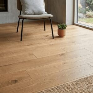 Tarvin Oak engineered oak flooring detailed view - photorealistic room shot