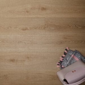 Textures Light Oak Plank TP10 installed flooring with handbag and scarf