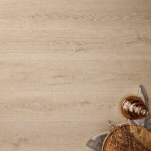 Textures LVT Blonde Oak Plank TP09 installed flooring detail with decorative items