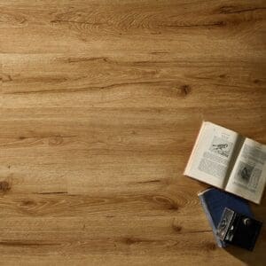Textures LVT Old English Oak Plank TP02 installed floor with book and camera