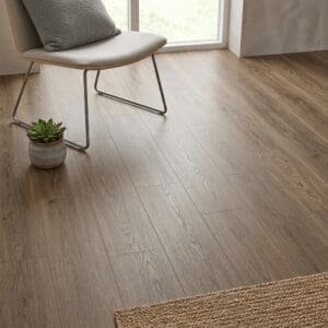 Thyme Oak luxury vinyl flooring detailed view - photorealistic room shot