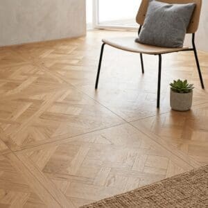 Utkinton Oak Versailles engineered oak flooring detailed view - photorealistic room shot