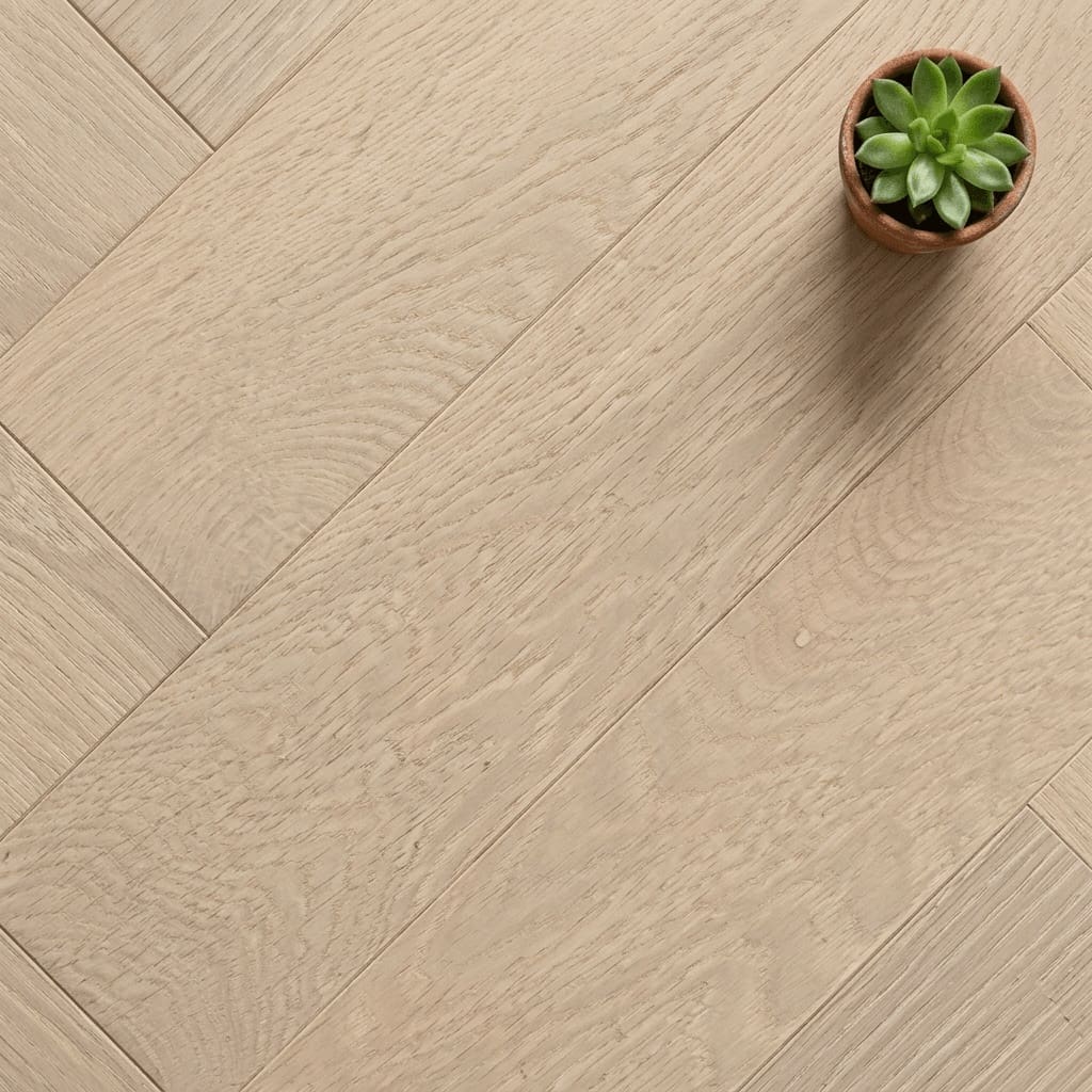 Westminster Park Oak Herringbone engineered oak flooring close-up texture - photorealistic room shot