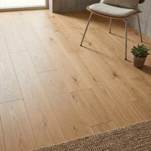 Whitegate Oak engineered oak flooring detailed view - photorealistic room shot